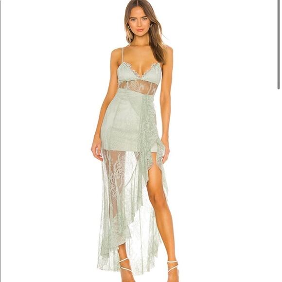 NBD Sinatra Dress in Mint Green Lace with Cascading Ruffle Accent Size S NWT - Picture 1 of 6